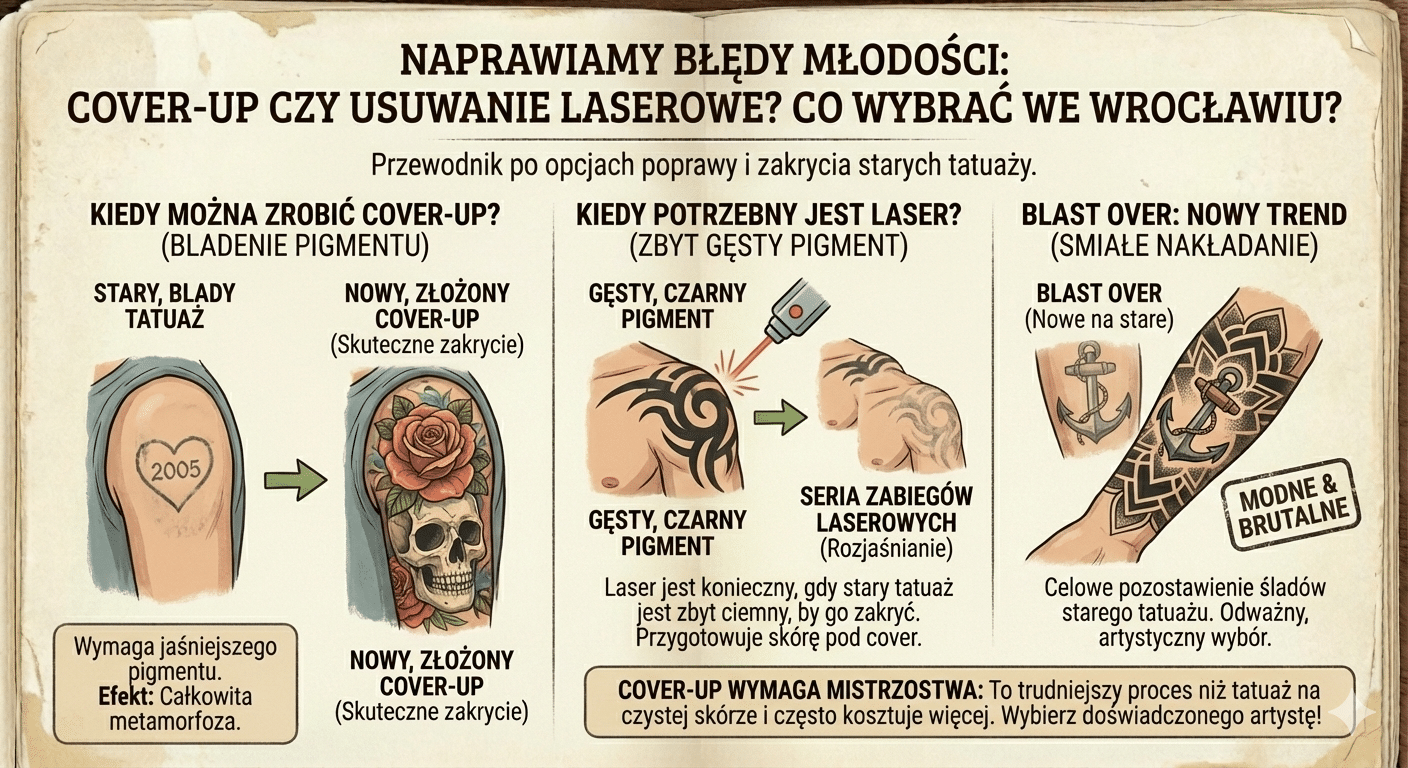 Cover-up czy Laser? Jak naprawić stary tatuaż we Wrocławiu?